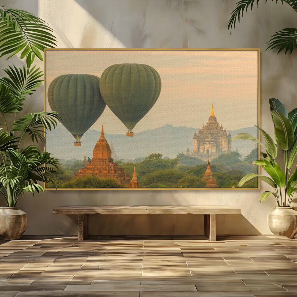 Tablou canvas cu tablou canvas cu peisaj din bagan, in rama de aluminiu auriu